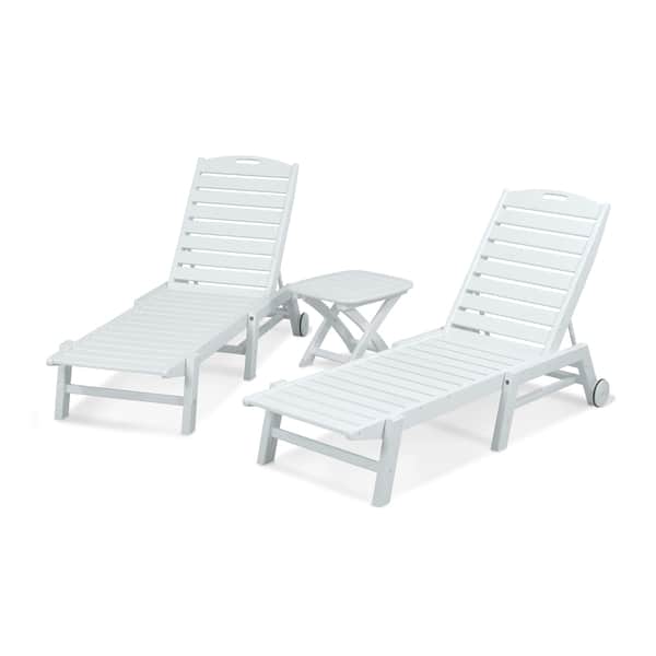 slide 2 of 8, POLYWOOD Nautical 3-piece Outdoor Chaise Lounge Set with Table White