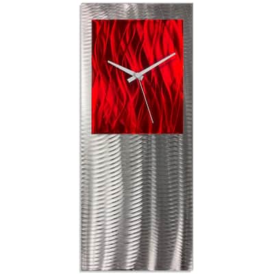 Helena Martin 'Red Studio Clock' Red Modern Clock on Ground and Colored Aluminum