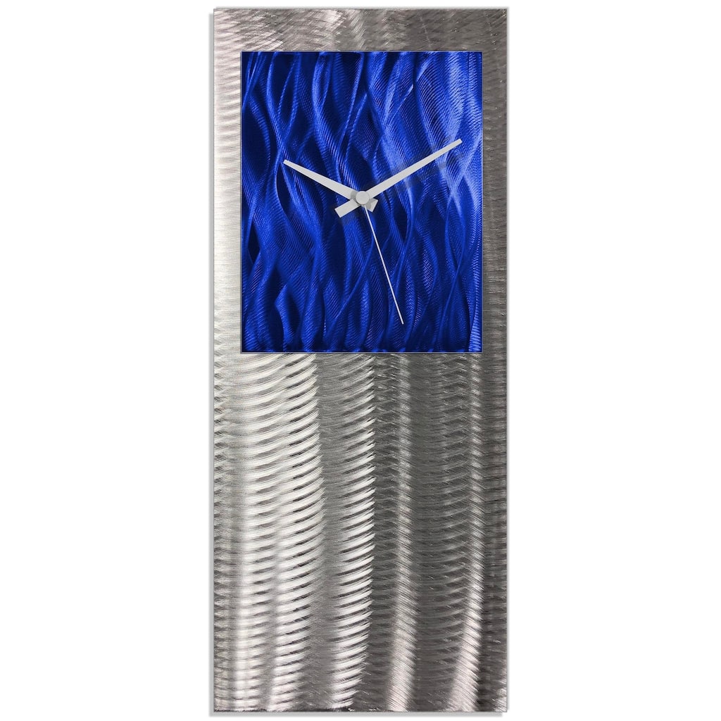 Helena Martin 'Blue Studio Clock' Blue Modern Clock on Ground and Colored Aluminum