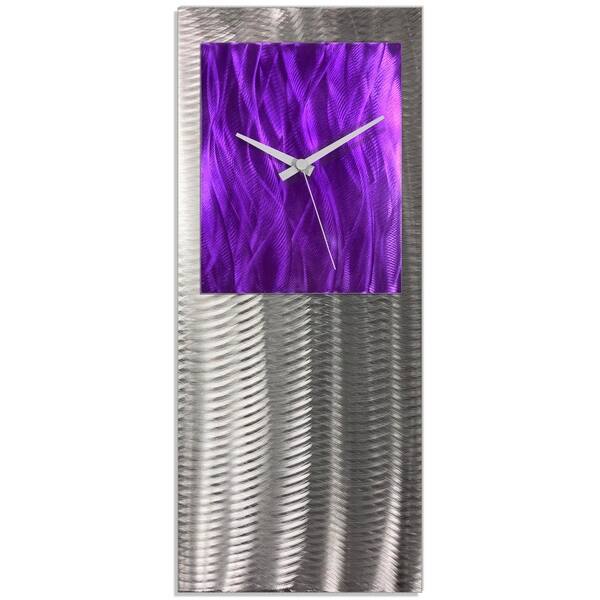 slide 2 of 3, Helena Martin 'Purple Studio Clock' Purple Modern Clock on Ground and Colored Aluminum