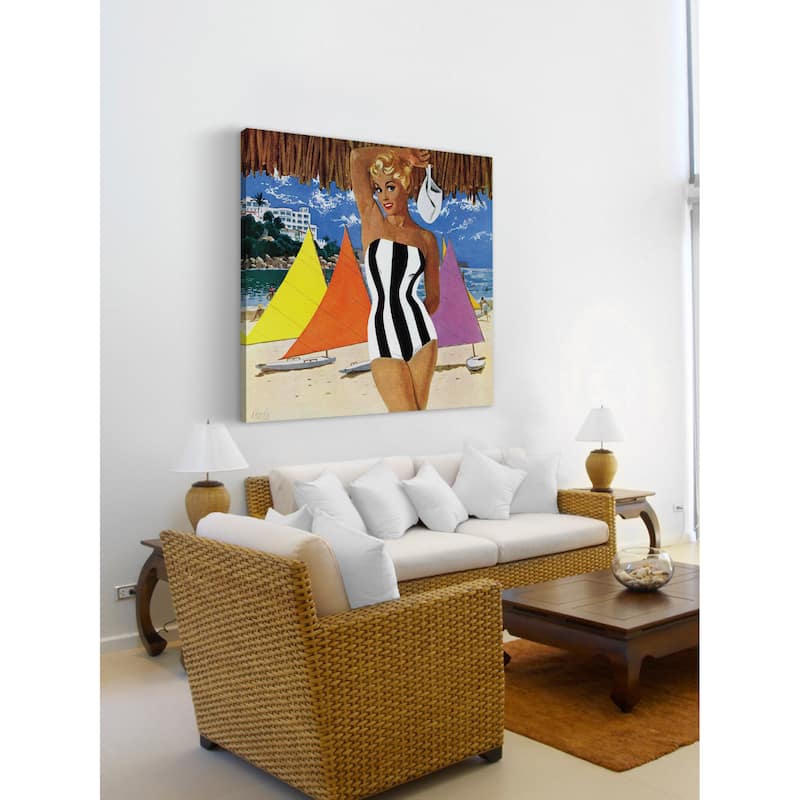 Marmont Hill - 'Striped Swimsuit' Painting Print on Wrapped Canvas - Multi-Color