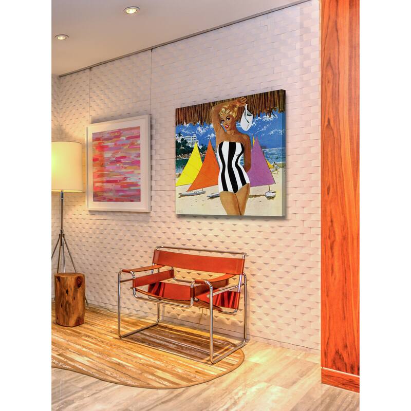 Marmont Hill - 'Striped Swimsuit' Painting Print on Wrapped Canvas - Multi-Color