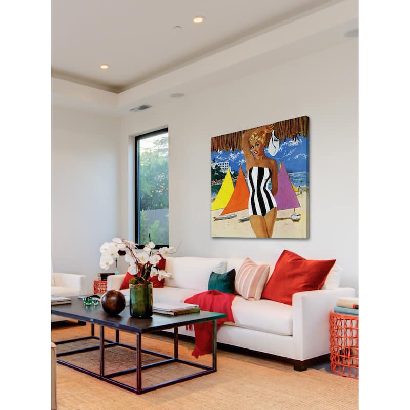Marmont Hill - 'Striped Swimsuit' Painting Print on Wrapped Canvas - Multi-Color