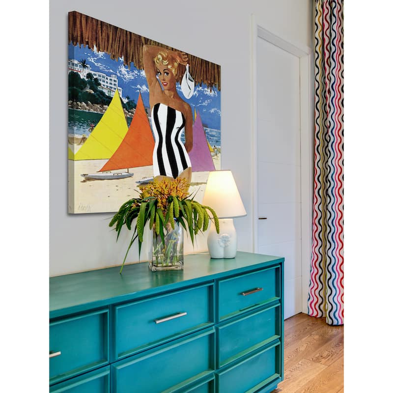 Marmont Hill - 'Striped Swimsuit' Painting Print on Wrapped Canvas - Multi-Color