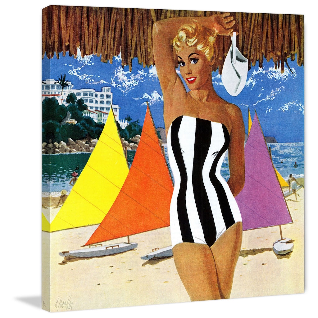 Marmont Hill - 'Striped Swimsuit' Painting Print on Wrapped Canvas - Multi-Color