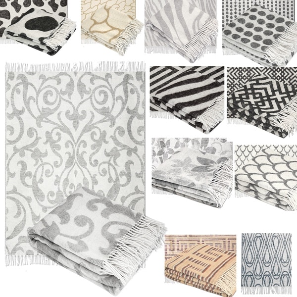 Wool Jacquard Design Throw with Fringe