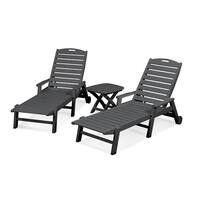POLYWOOD® Nautical 3-Piece Outdoor Chaise Lounge Set with Wheels and Table