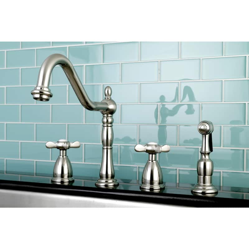 Kingston Brass Heritage Cross Kitchen Faucet with Side Spayer
