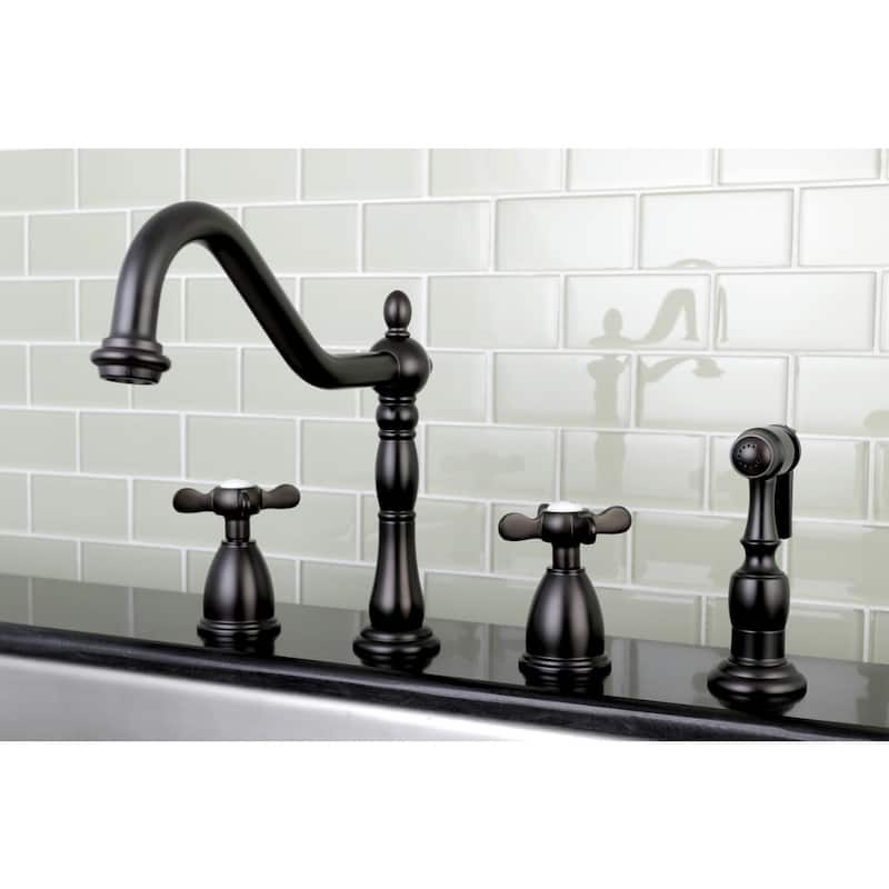 Kingston Brass Heritage Cross Kitchen Faucet with Side Spayer