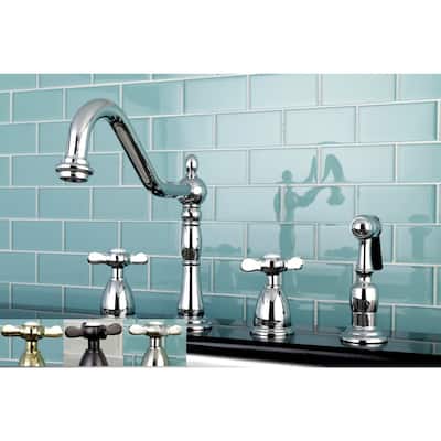 Kingston Brass Heritage Cross Kitchen Faucet with Side Spayer
