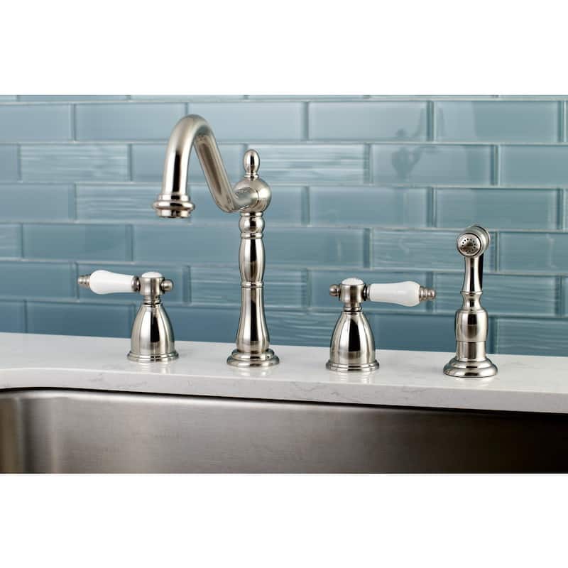 Kingston Brass Heritage Porcelain Kitchen Faucet with Side Spayer - 16'' (L) x 9-1/16'' (W) x 9-3/8'' (H)