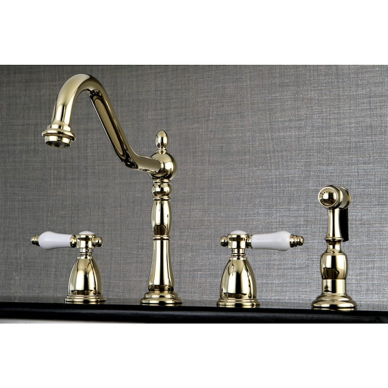 Kingston Brass Heritage Porcelain Kitchen Faucet with Side Spayer - 16'' (L) x 9-1/16'' (W) x 9-3/8'' (H)