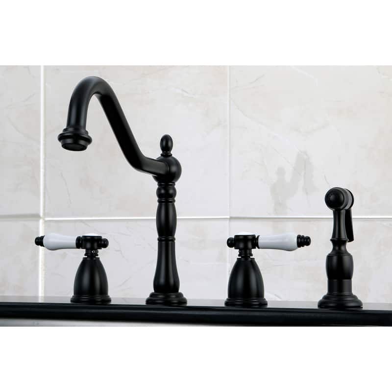 Kingston Brass Heritage Porcelain Kitchen Faucet with Side Spayer - 16'' (L) x 9-1/16'' (W) x 9-3/8'' (H)