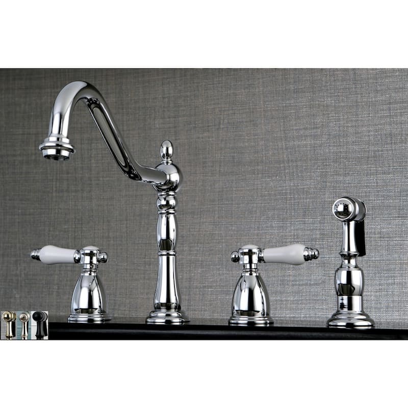 Kingston Brass Heritage Porcelain Kitchen Faucet with Side Spayer - 16'' (L) x 9-1/16'' (W) x 9-3/8'' (H)