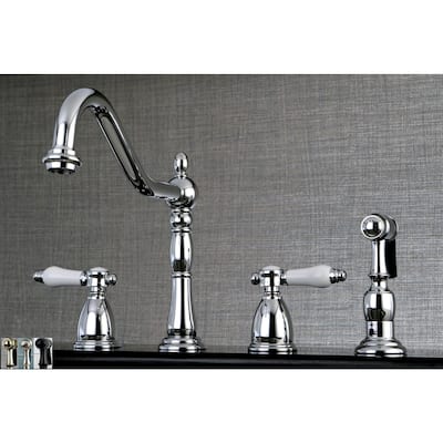 Kingston Brass Heritage Porcelain Kitchen Faucet with Side Spayer - 16'' (L) x 9-1/16'' (W) x 9-3/8'' (H)