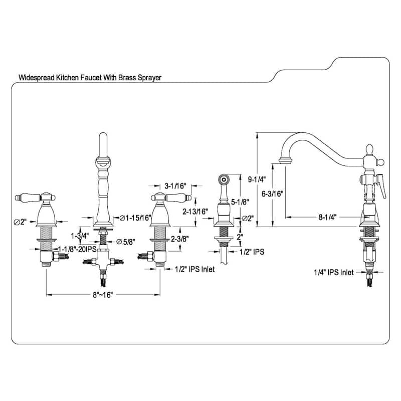 Kingston Brass Heritage Porcelain Kitchen Faucet with Side Spayer - 16'' (L) x 9-1/16'' (W) x 9-3/8'' (H)