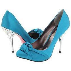 Paris Hilton Spelled Turquoise Satin Pumps/Heels  