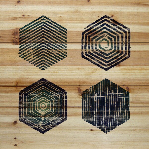 Marmont Hill - Handmade Hexagonal Quad Painting Print on Natural Pine Wood