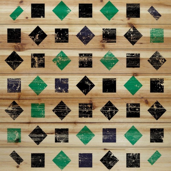 Marmont Hill - Handmade Green Squares Painting Print on Natural Pine Wood
