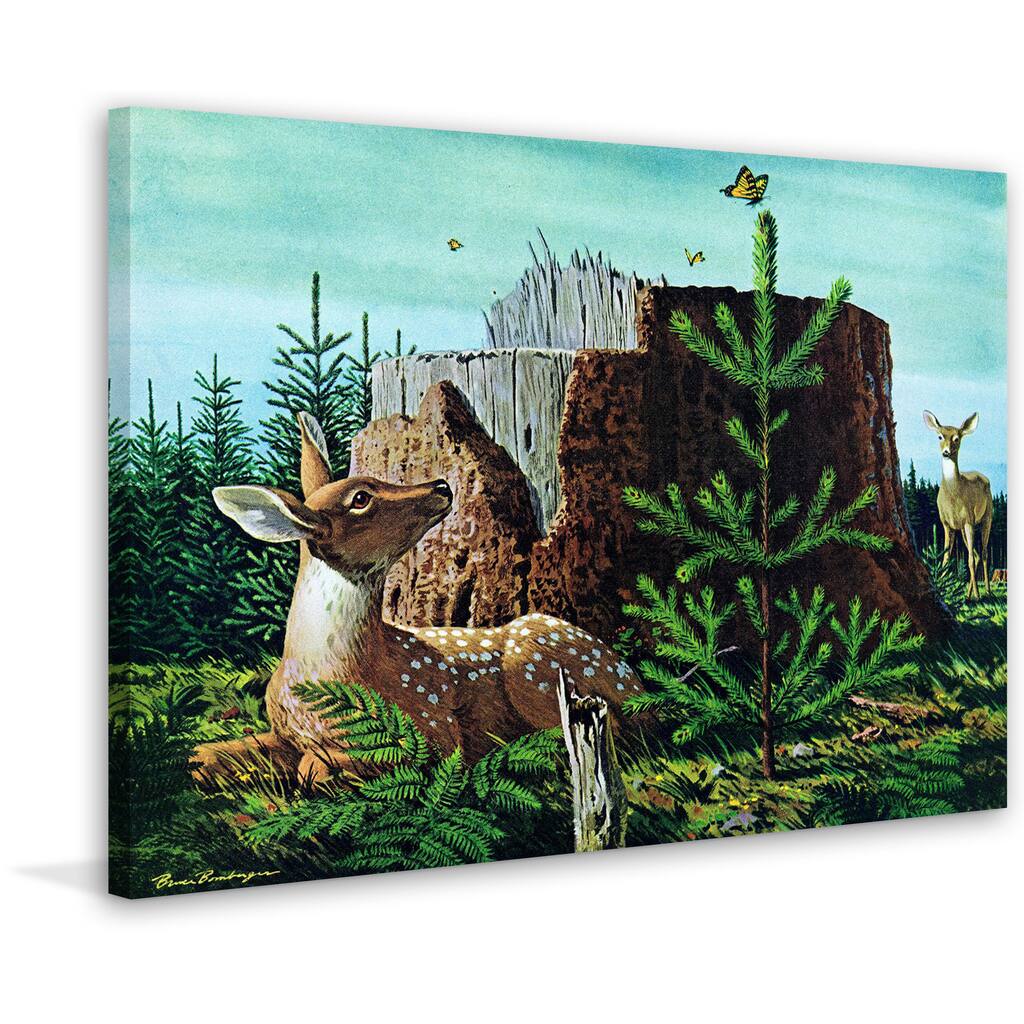 Marmont Hill - 'Butterfly and Deer' Painting Print on Wrapped Canvas - Multi-Color