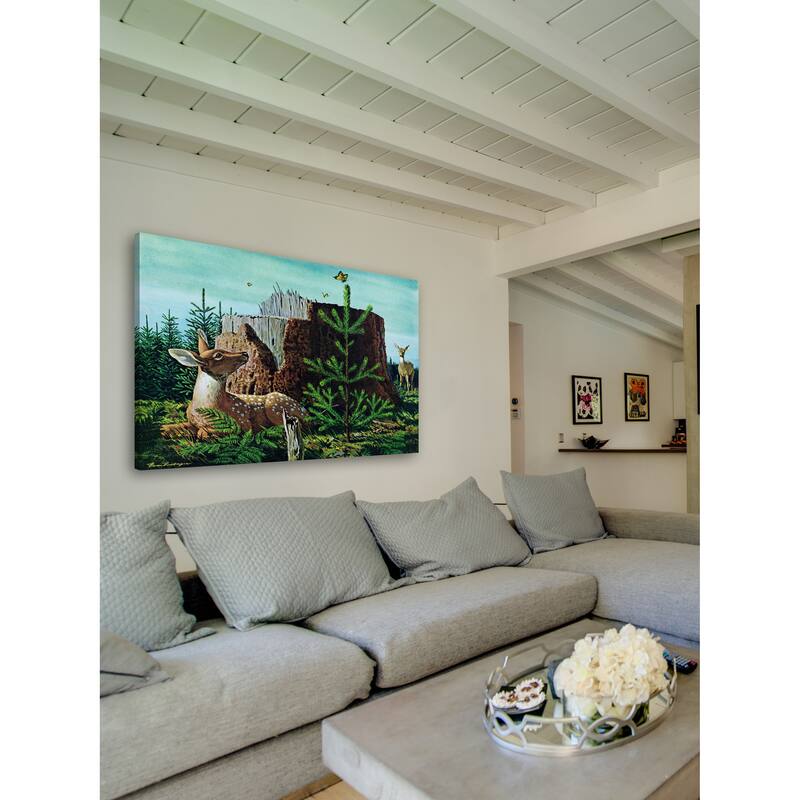 Marmont Hill - 'Butterfly and Deer' Painting Print on Wrapped Canvas - Multi-Color