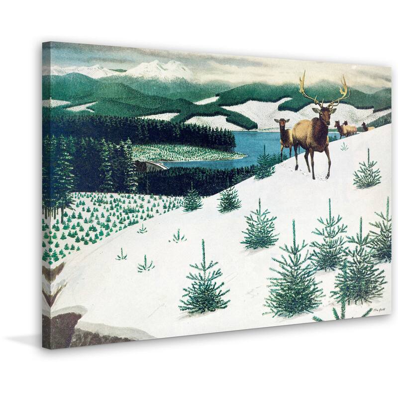 Marmont Hill - 'Elk in Snow' Painting Print on Wrapped Canvas - Multi-Color