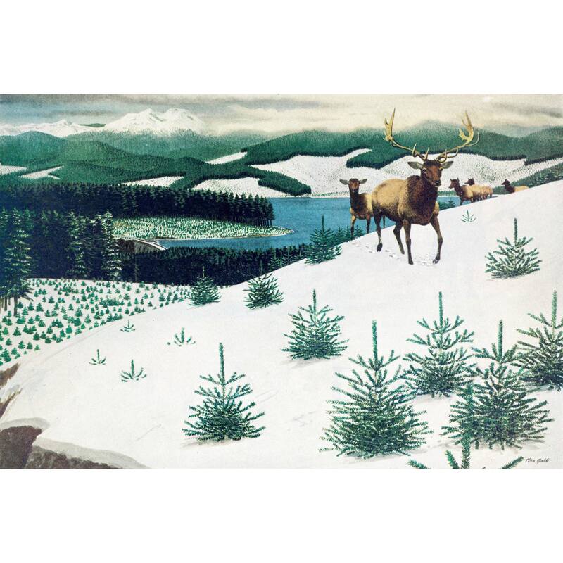 Marmont Hill - 'Elk in Snow' Painting Print on Wrapped Canvas - Multi-Color