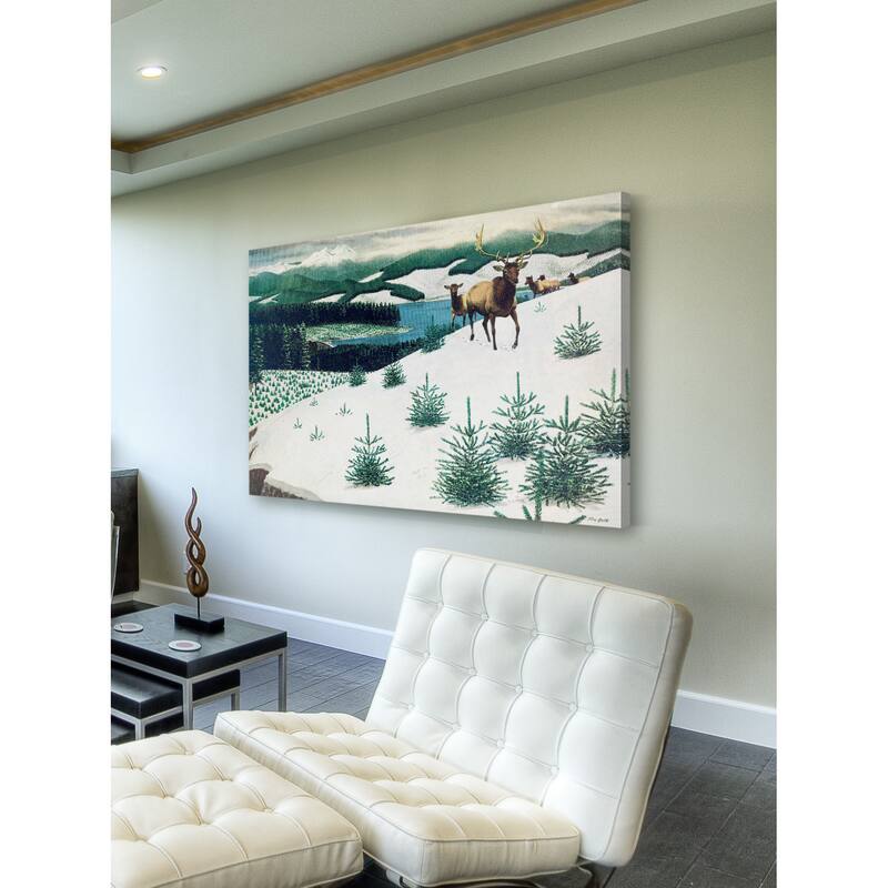 Marmont Hill - 'Elk in Snow' Painting Print on Wrapped Canvas - Multi-Color