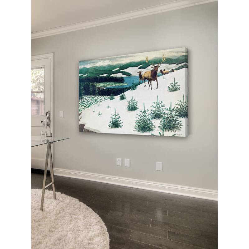 Marmont Hill - 'Elk in Snow' Painting Print on Wrapped Canvas - Multi-Color