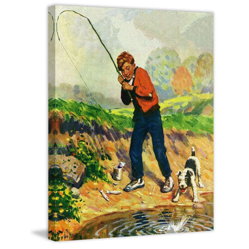 Marmont Hill - 'Boy Fishes' Painting Print on Wrapped Canvas - Multi-Color