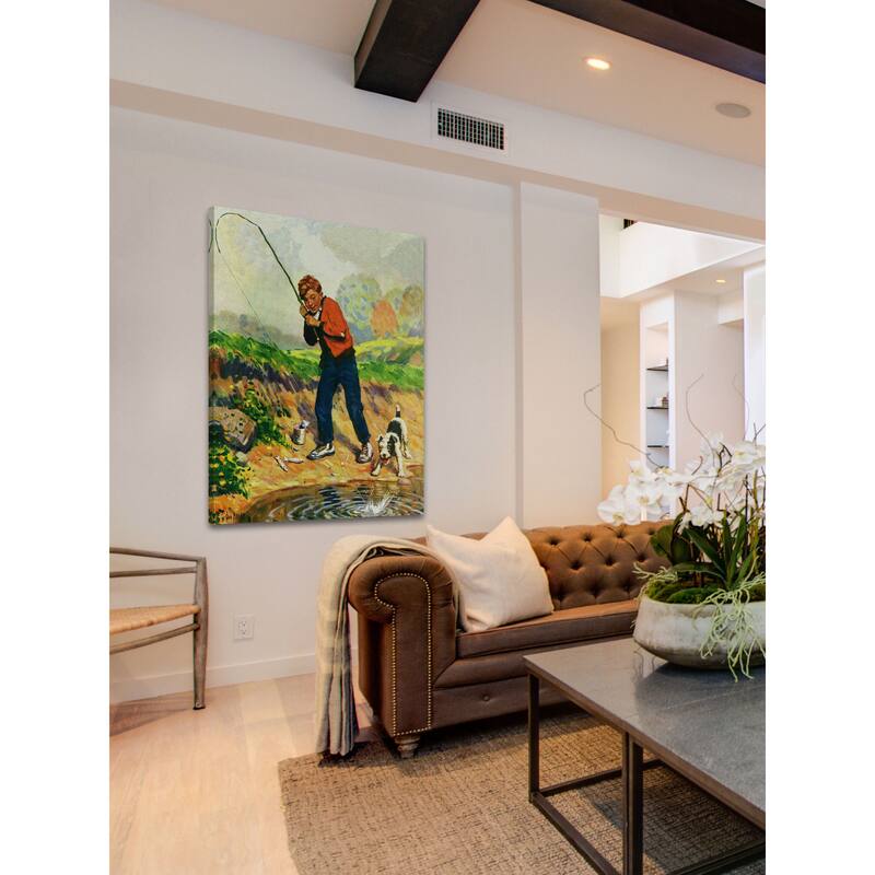 Marmont Hill - 'Boy Fishes' Painting Print on Wrapped Canvas - Multi-Color