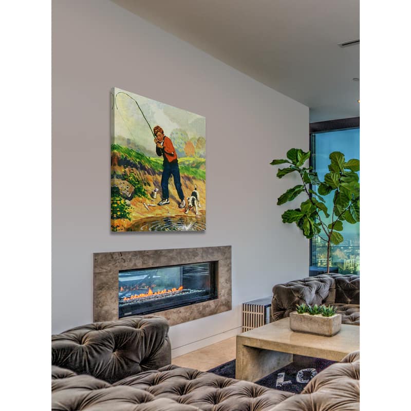 Marmont Hill - 'Boy Fishes' Painting Print on Wrapped Canvas - Multi-Color