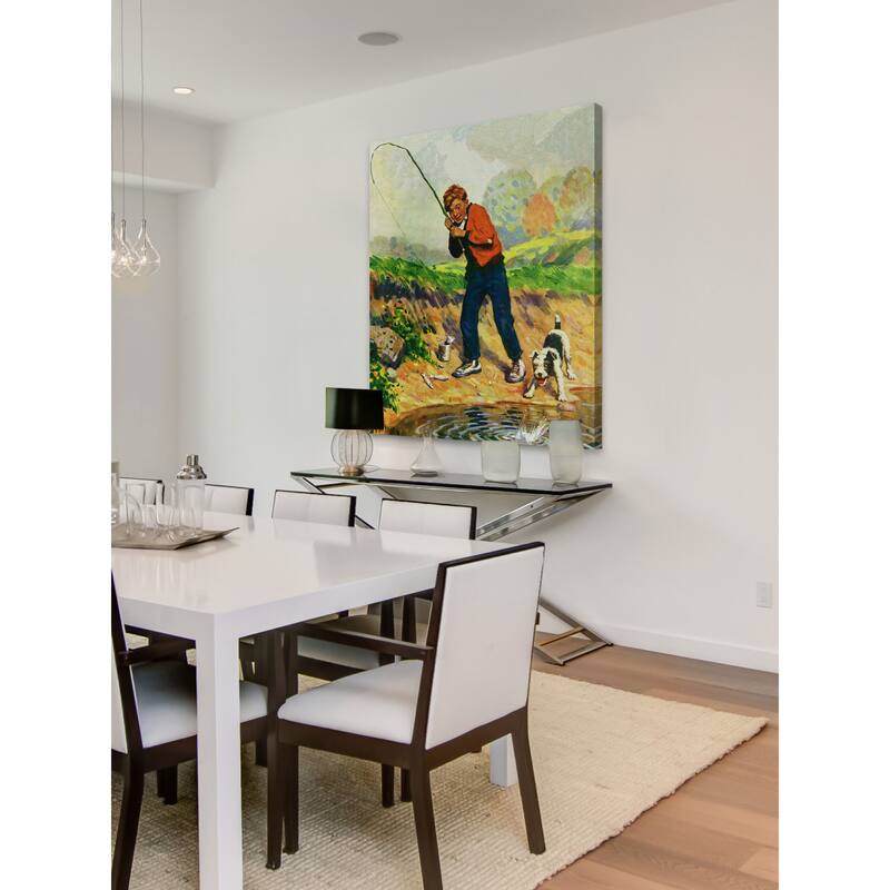 Marmont Hill - 'Boy Fishes' Painting Print on Wrapped Canvas - Multi-Color