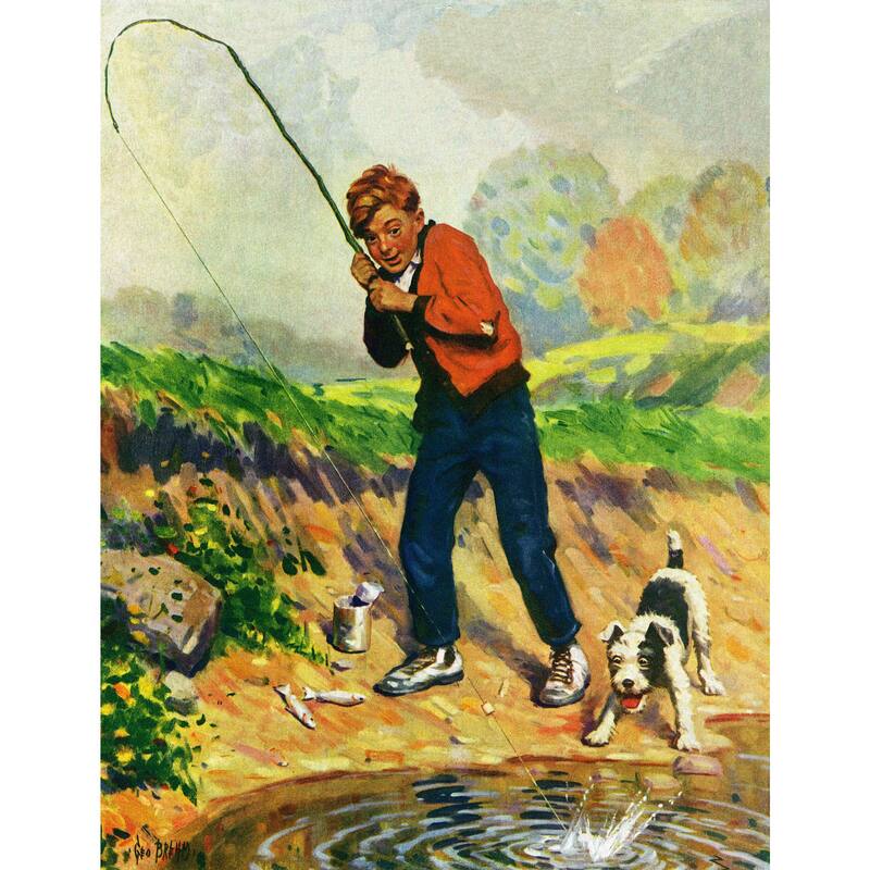 Marmont Hill - 'Boy Fishes' Painting Print on Wrapped Canvas - Multi-Color