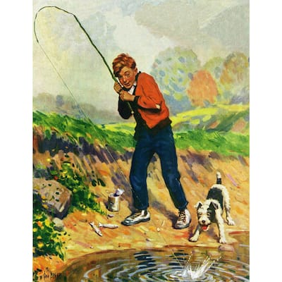Marmont Hill - 'Boy Fishes' Painting Print on Wrapped Canvas - Multi-Color