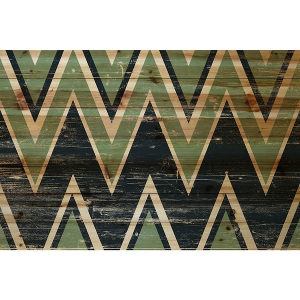 Marmont Hill - Handmade Green Black Zigs Painting Print on Natural Pine Wood
