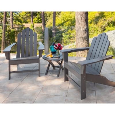 POLYWOOD Long Island 3-Piece Adirondack Chair Set, Slate Grey