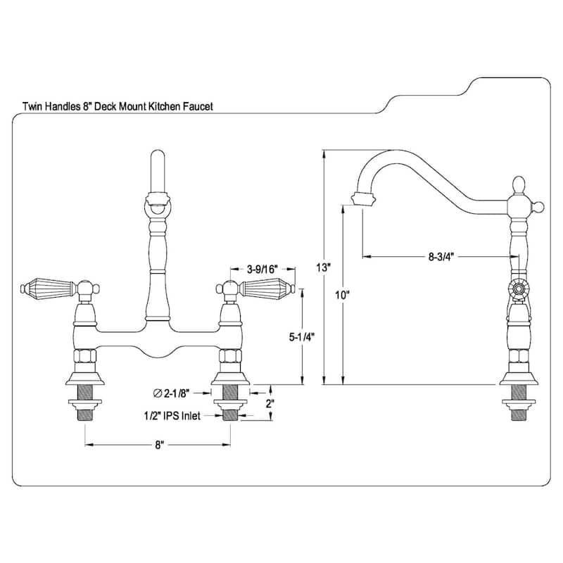 Kingston Brass Victorian High Spout Bridge Crystal-Handles Kitchen Faucet