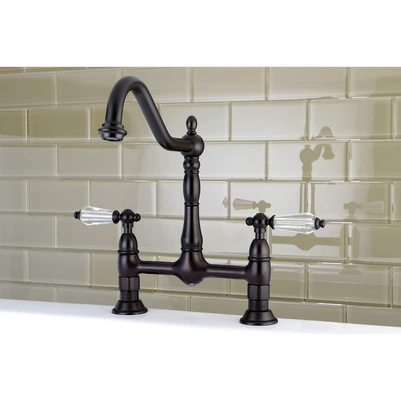 Kingston Brass Victorian High Spout Bridge Crystal-Handles Kitchen Faucet