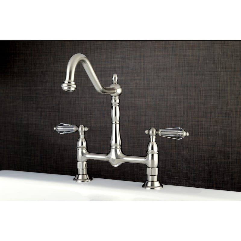 Kingston Brass Victorian High Spout Bridge Crystal-Handles Kitchen Faucet