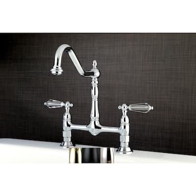 Kingston Brass Victorian High Spout Bridge Crystal-Handles Kitchen Faucet