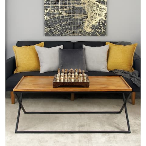 Contemporary 19 x 48 Inch Iron and Wood Coffee Table by Studio 350