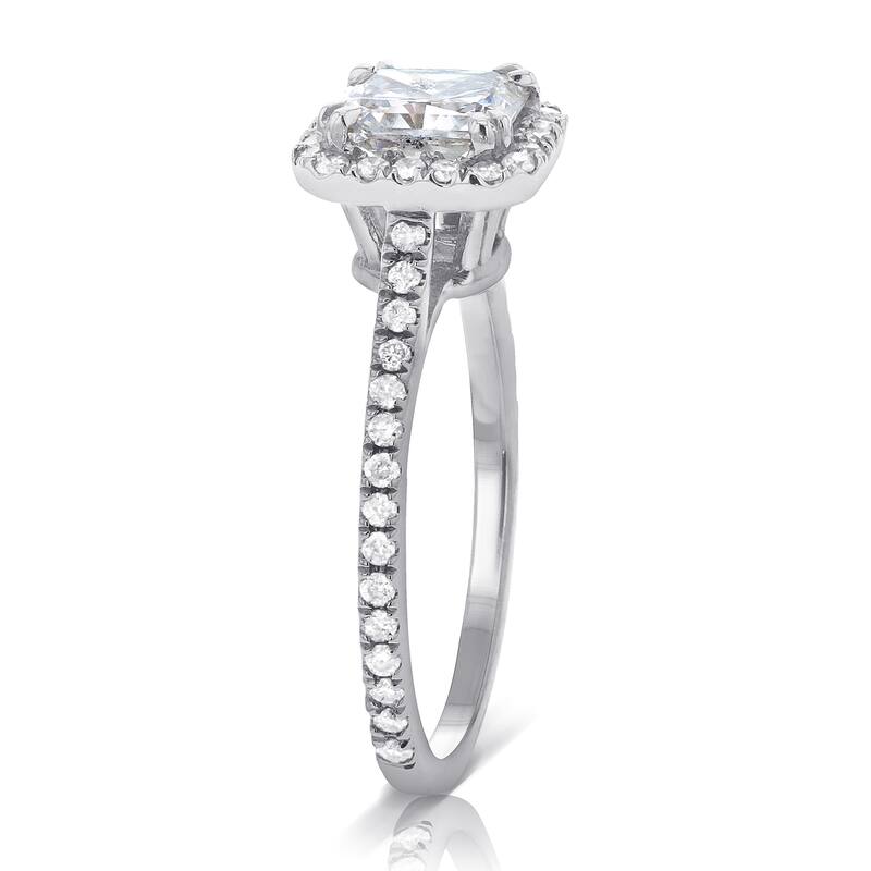 Annello by Kobelli 14k White Gold Forever One Cushion Moissanite and 1/3ct TDW Diamond Halo Engagement Ring (GH, I1-I2)