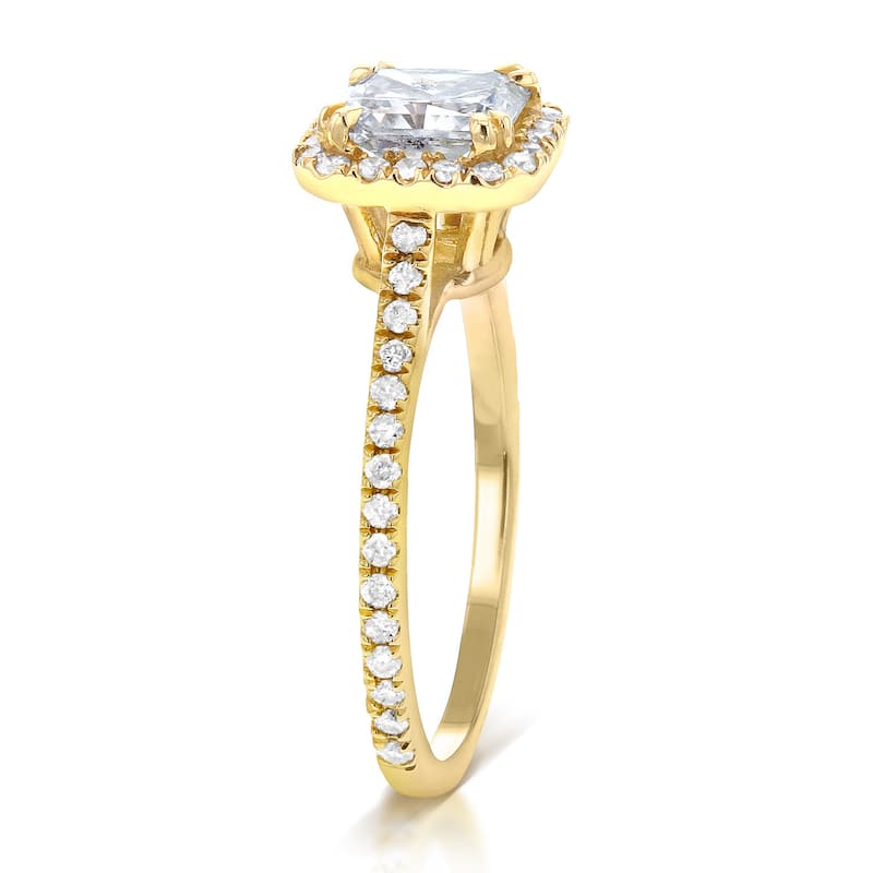 Annello by Kobelli 14k Yellow Gold Forever One Cushion Moissanite and 1/3ct TDW Diamond Halo Engagement Ring (GH, I1-I2)
