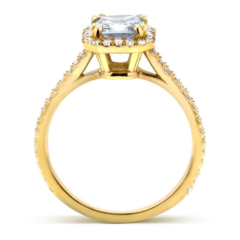 Annello by Kobelli 14k Yellow Gold 1 2/5ct TGW Cushion Moissanite and Diamond Halo Engagement Ring