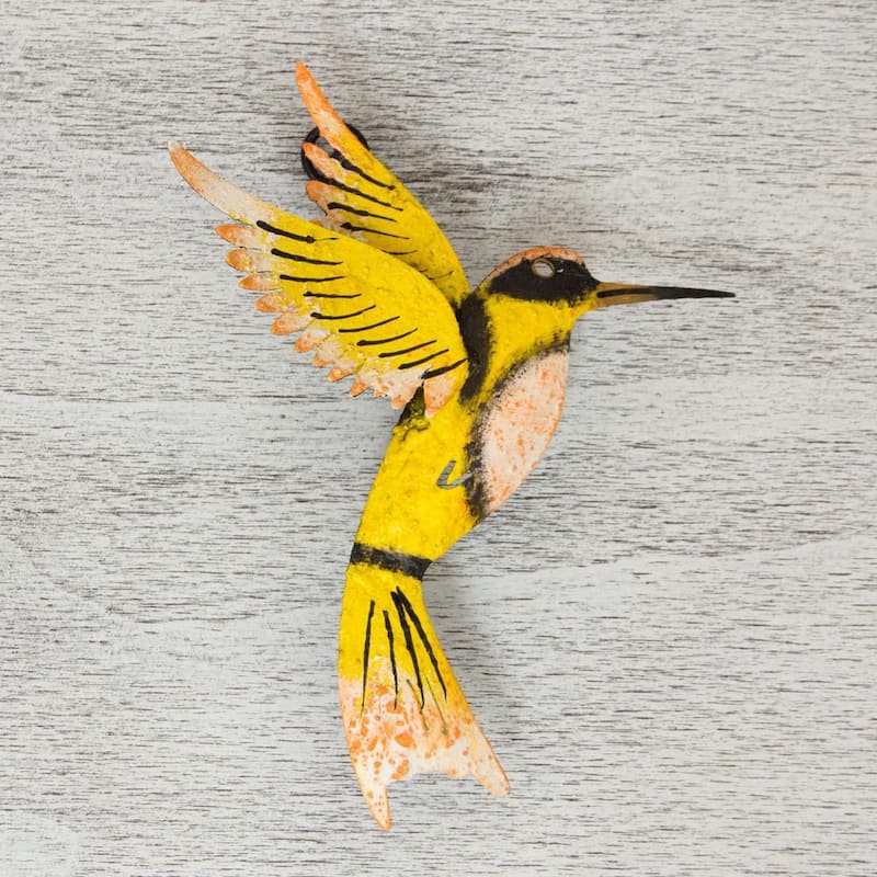 Handmade Iron 'Little Yellow Hummingbird' Wall Sculpture (Mexico)
