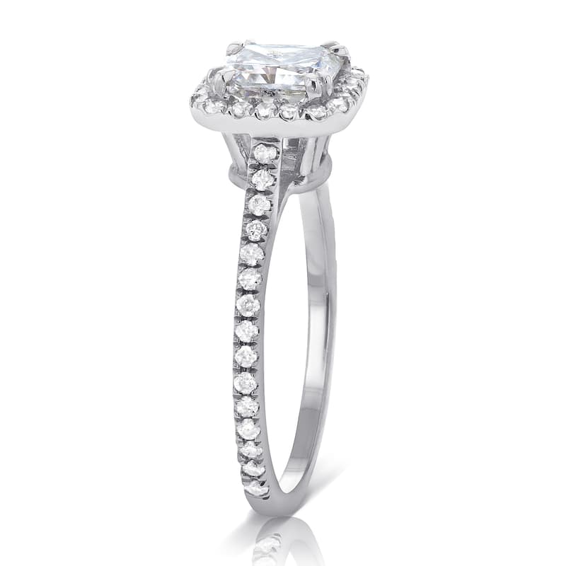 Annello by Kobelli 14k White Gold 1 2/5ct TGW Cushion Moissanite and Diamond Halo Engagement Ring