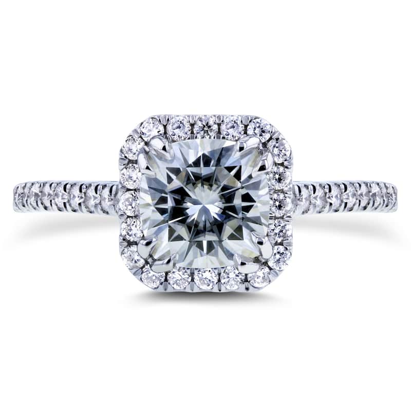Annello by Kobelli 14k White Gold 1 2/5ct TGW Cushion Moissanite and Diamond Halo Engagement Ring