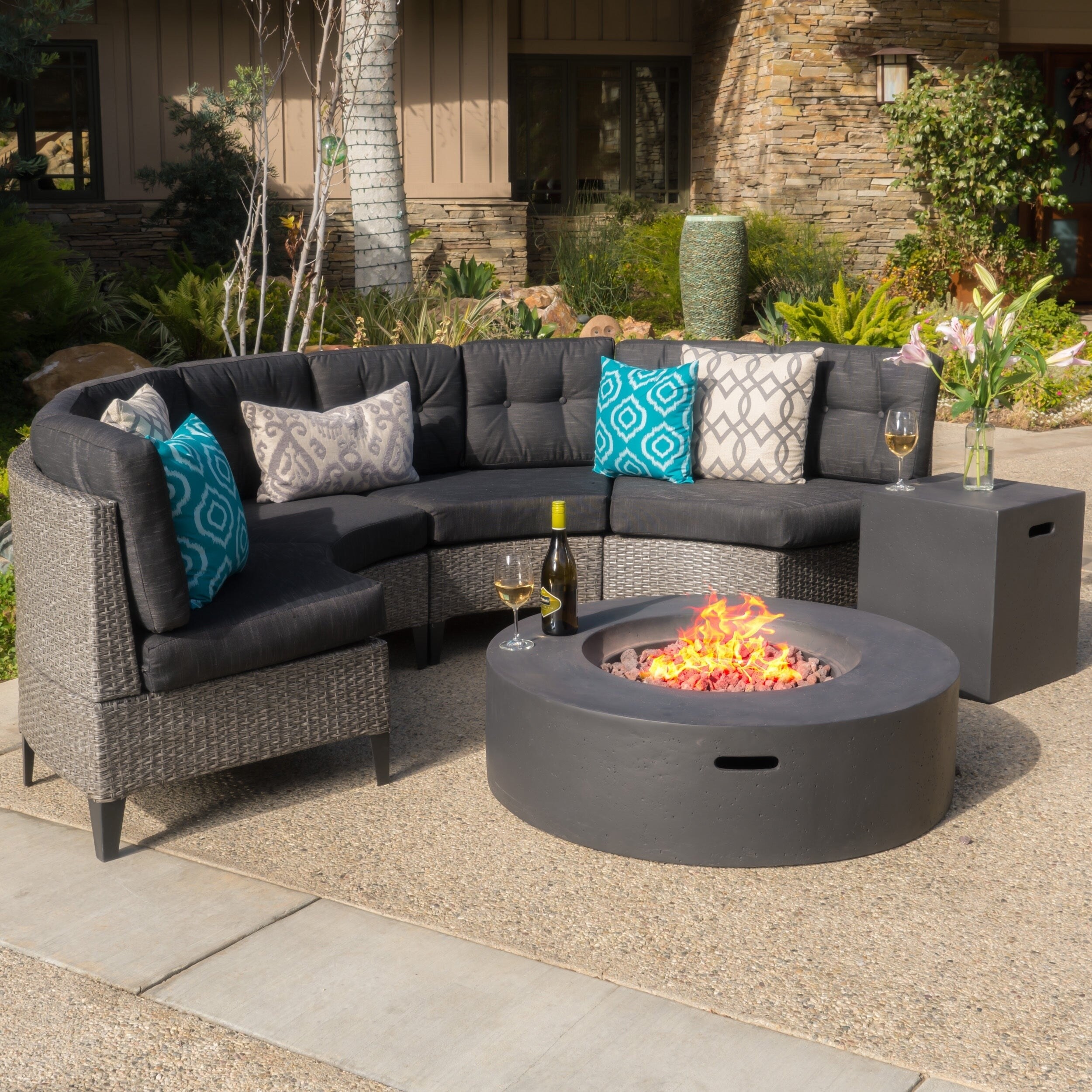 Shop Navagio Outdoor 6 Piece Wicker Half Round Sofa Set With Fire