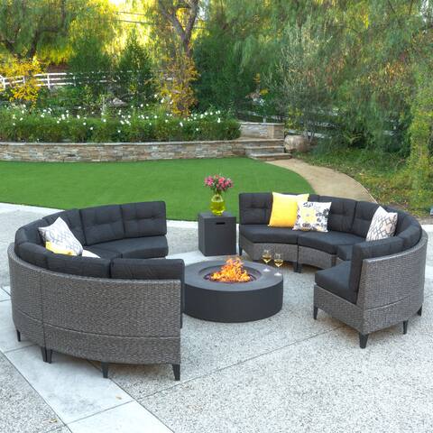 Navagio Outdoor 10-piece Wicker Full Round Sofa Set with Fire Table by Christopher Knight Home